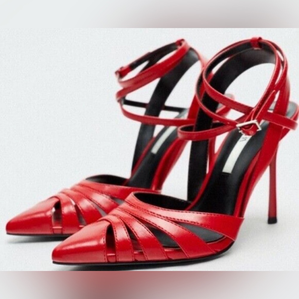 Zara Red Pointy Toe Heels Sandals